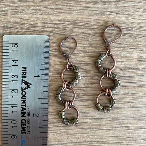 HAND CRAFTED EARRINGS Antiqued Copper Antiqued Brass Hoop Earrings Pierced - Picture 3 of 12